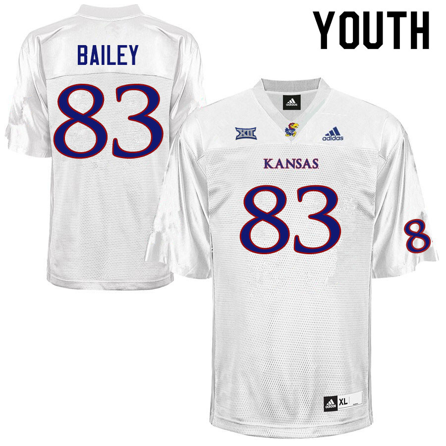 Youth #83 Jailen Bailey Kansas Jayhawks College Football Jerseys Sale-White - Click Image to Close